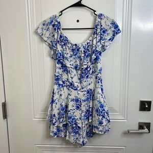 White and Blue Floral Romper - Altar'd State - Medium